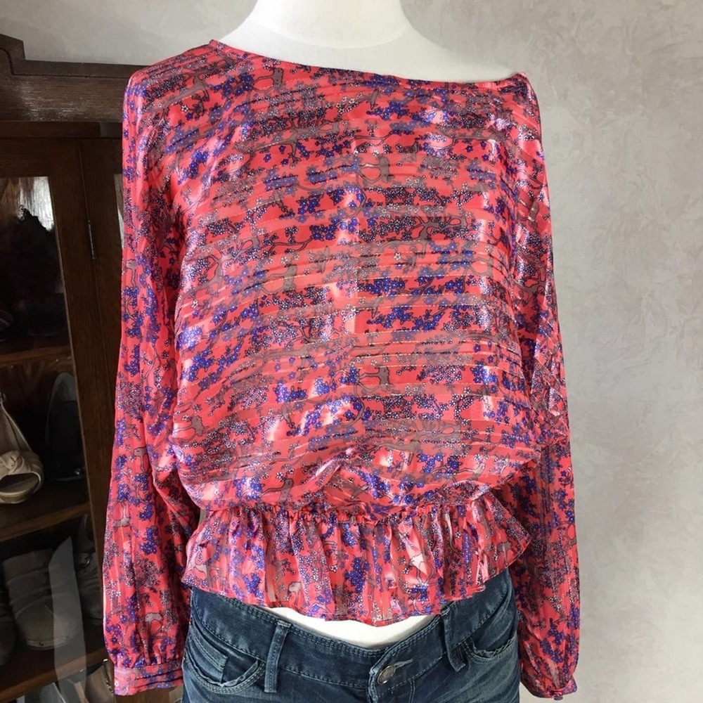 Free People Branches and Blossoms Red Top Size S
